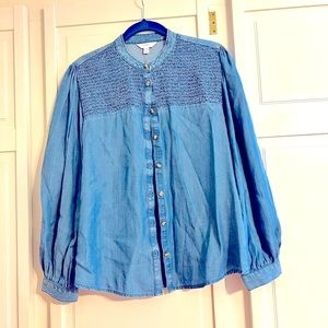 Time and True Rayon Blouse with Smocking and full sleeves  . Denim blue size M